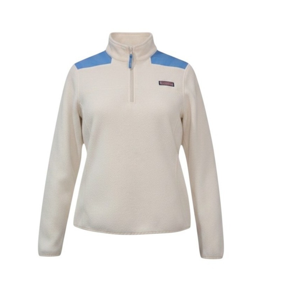Vineyard Vines Fleece 1/4 Zip Pullover Cream Blue Women's - Size XS/S